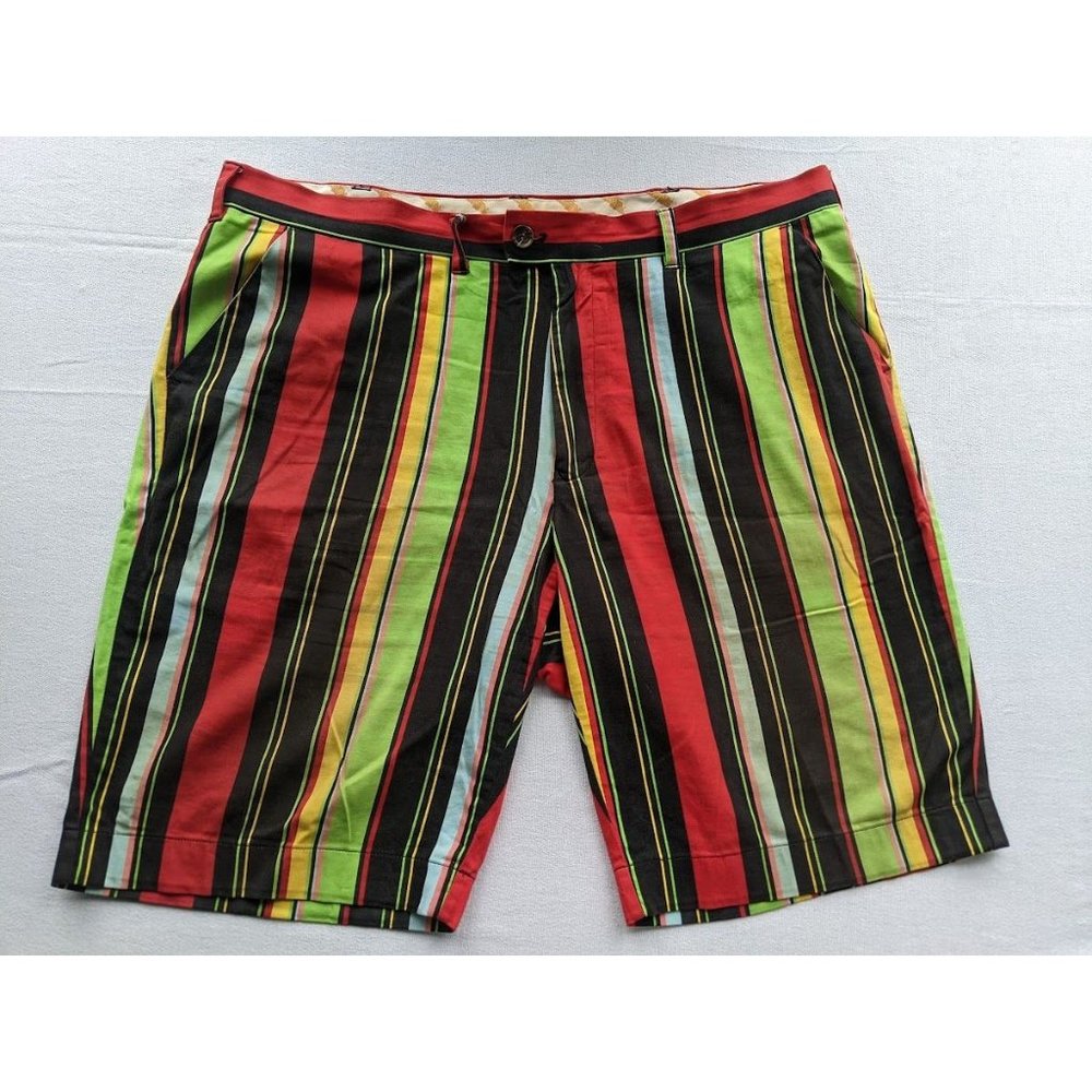 Loudmouth Men's Striped Athletic Shorts in Red, Green, Black, Yellow